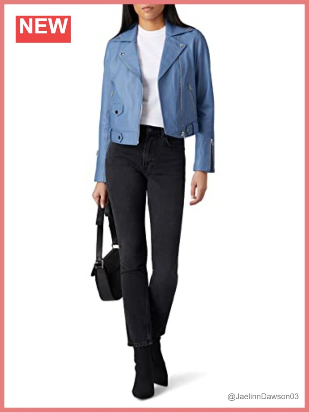 Classic Leather Moto Jacket Fitted Zipper Snap Band Collar